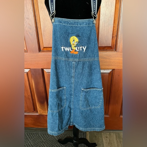 Looney Tunes Tweety Bird Denim Overall Dress Womens Largs Y2K Vintage 90’s - Picture 1 of 11